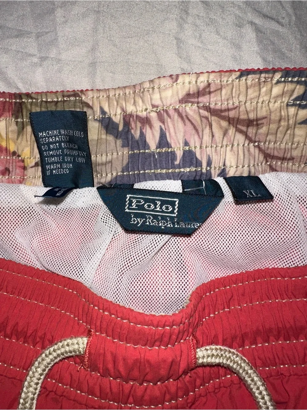 Vintage 90s Polo Ralph Lauren Swim Trunks Red Floral Waistband Shorts Mens XL
